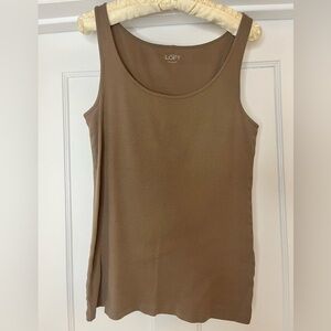 LOFT Cotton Soft Stretch Tank Top Scoop Neck Brown Taupe Size Large